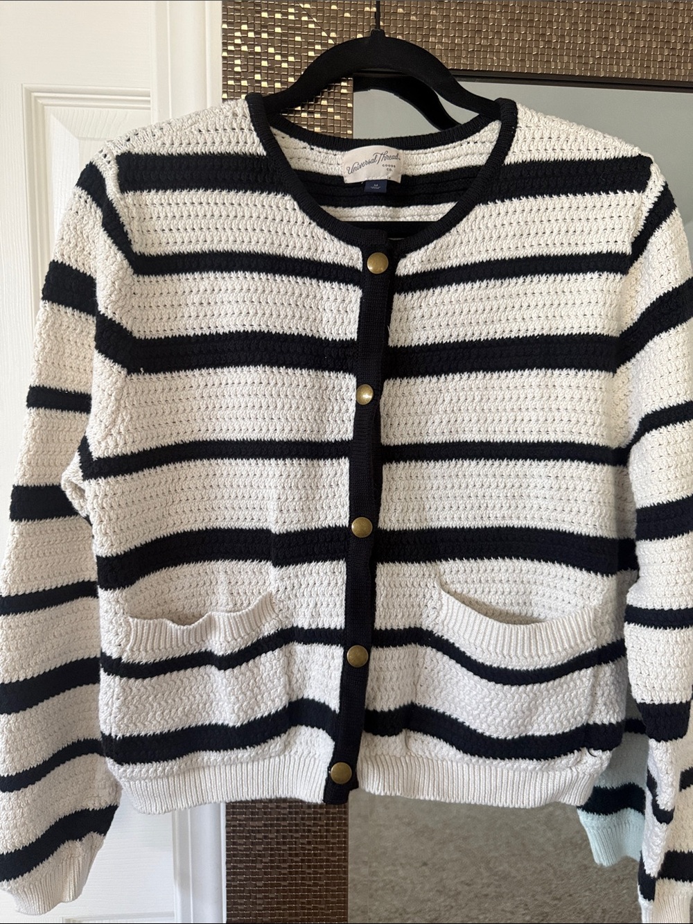 Universal Thread Cotton Knit Cardigan Sweater - Black & White
